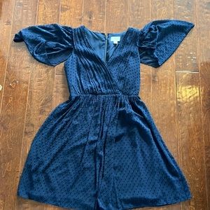 Swiss dot navy blue dress with Flounce sleeves